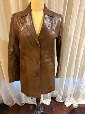 Neiman Marcus Brown Leather Button-Front Jacket